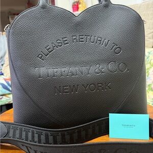 Tiffany & Co. Black Embossed Large Heart Tote New with Card and Dust Bag
